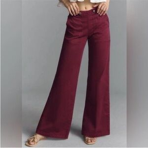 Pilcro Anthropologie The Kit High-Rise Wide-Leg Utility Trouser Pants Plum Sz 30